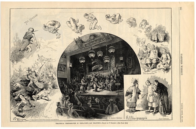Chiński teatr na rysunku w gazecie Harper’s Weekly z 12 maja 1887 r. Źródło http://simplecherishes.wordpress.com/