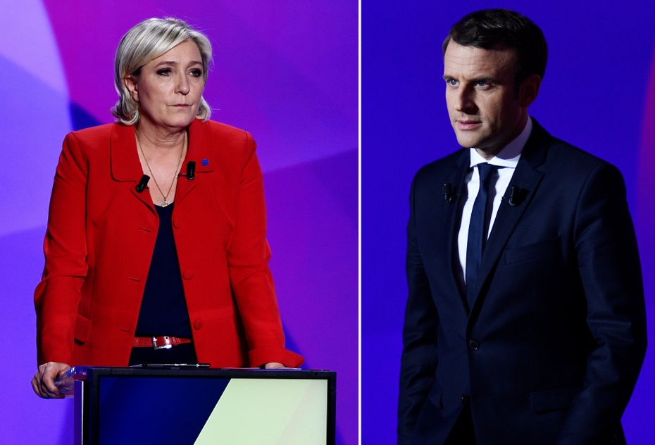 Macron i Le Pen w drugiej turze wyborów. fot. PAP/EPA