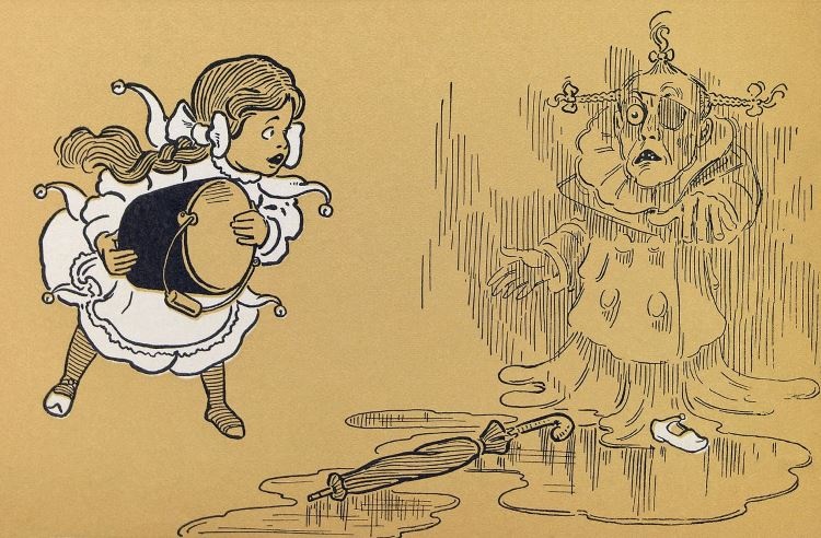 Koniec Złej Czarownicy, ilustracja z pierwszego wydania Czarnoksiężnika z Krainy Oz
