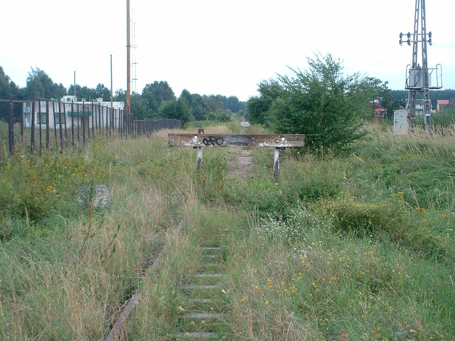 Kozioł oporowy na rozebranej linii kolejowej nr 232 (Jabłonowo Pomorskie - Prabuty); Prabuty, 2010 (fot. Tomasz Galicki)