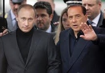 Z S. Berlusconim na urodzinach  W. Putina w Moskwie