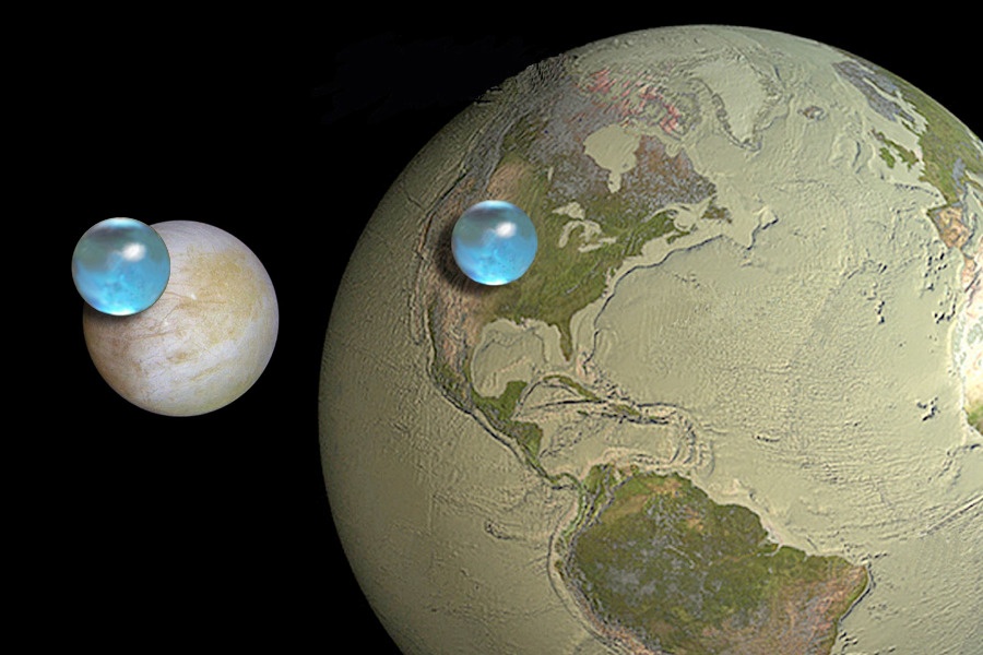 Porównanie ilości wody na ziemi i księżycu Jowisza