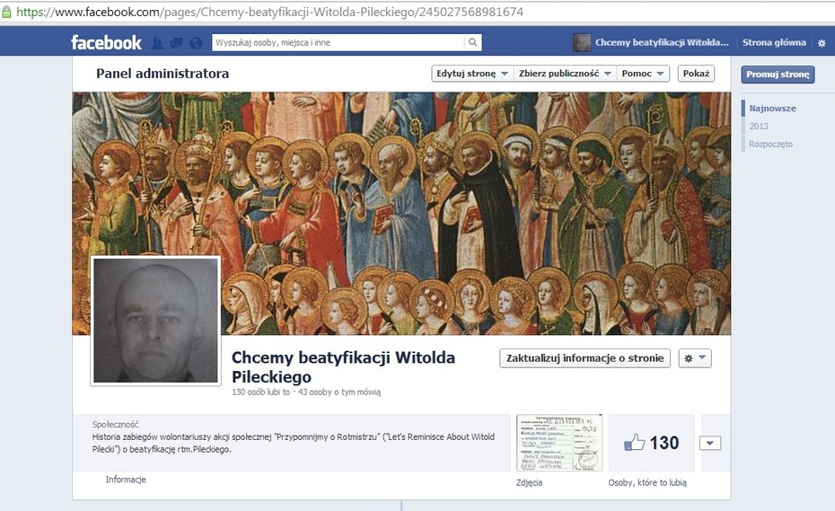 Facebookowa strona "Chcemy beatyfikacji Witolda Pileckiego"