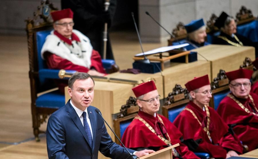 Prezydent Andrzej Duda przemawiał na Uniwesytecie Jagiellońskim. Fot. PAP