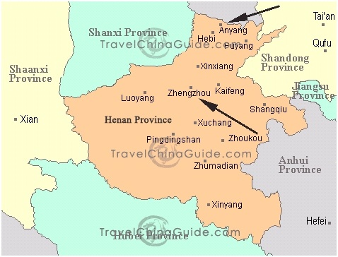 Prowincja Henan - rozmieszczenie miast z dawnymi stolicami dynastii Shang