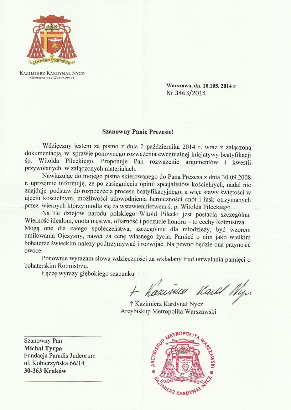 Skan odpowiedzi ks.kardynała Nycza z 10.X.2014