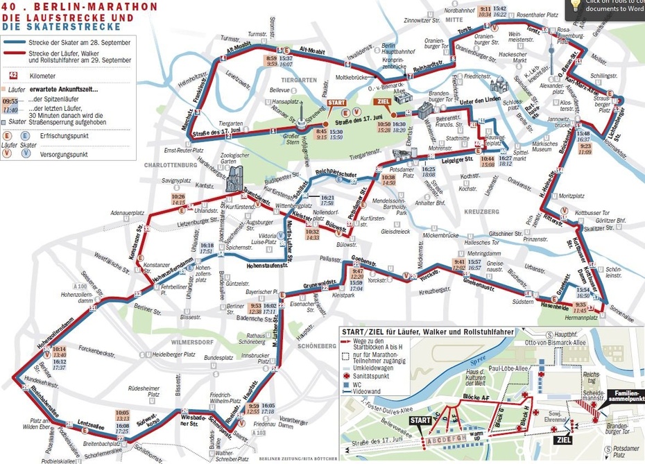 40. Maraton Berliński (mapa trasy biegu z oficjalnej strony organizatora)