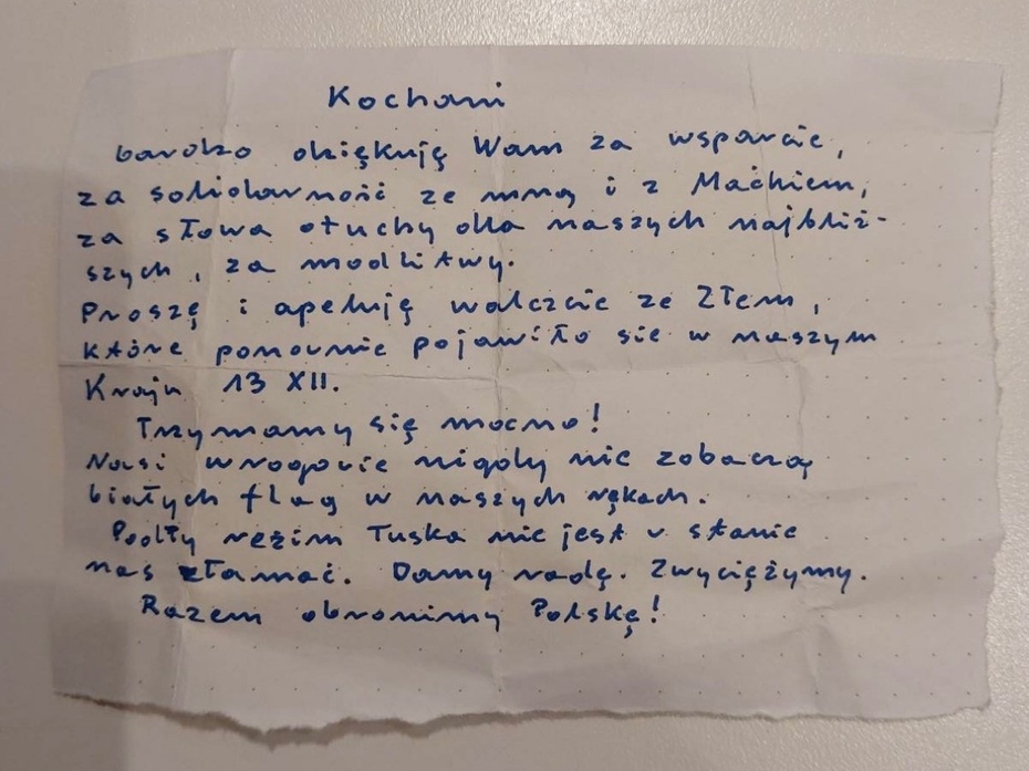 Więzienny list Mariusza Kamińskiego. Źródło: Twitter