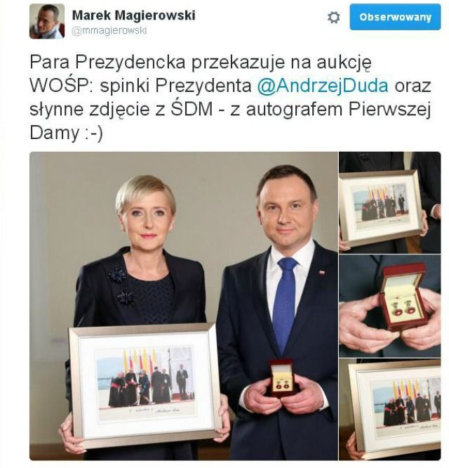 Para prezydencka przekazała przedmioty na aukcję WOŚP. fot. Twitter