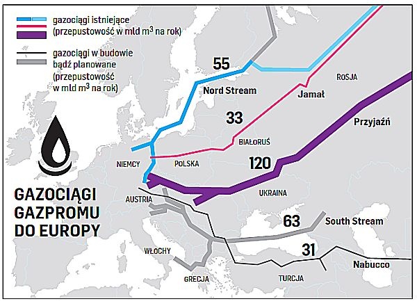 Mapa ruruciągów gazowych w Europie GNU.