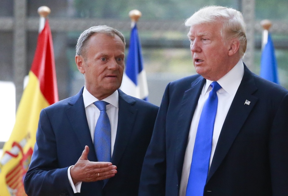 Spotkanie dwóch Donaldów - Tuska i Trumpa w Brukseli, fot.  	PAP/EPA/OLIVIER HOSLET