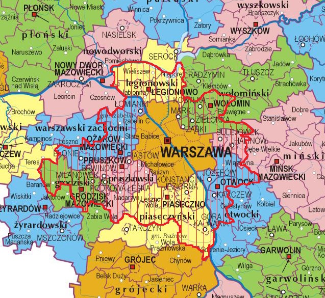 oprac. własne na podst. mapy podziału administracyjnego woj. mazowieckiego/Wiki