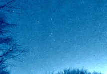 Rzut oka w kierunku Oriona. Połowa lutego. Pod Orionem z lewej strony u dołu zdjęcia świeci Syriusz. U góry z prawej Aldebaran.