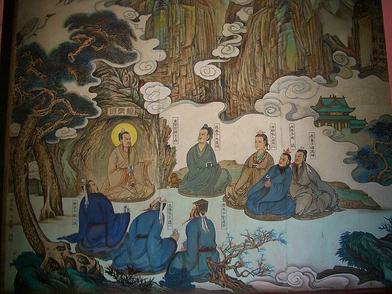 Taoistyczna Świątynia w Changchun poświecona Taisui - fresk pokazujący nauczyciela z uczniami