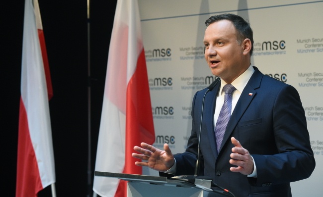 Prezydent Andrzej Duda podczas konferencji w Monachium. fot. PAP/Radek Pietruszka
