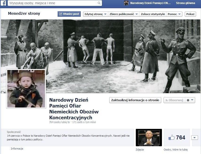 Facebookowa strona "Narodowy Dzień Pamięci Ofiar Niemieckich Obozów Koncentracyjnych"