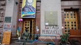 Sztab Rewolucji (dowództwo Narodowego Ruchu Oporu) w budynku magistratu Kijowa, luty 2014