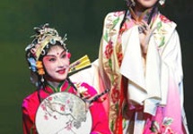 Scena z Kunqu opery "Pawilon Peonii" - Du Liniang i służąca