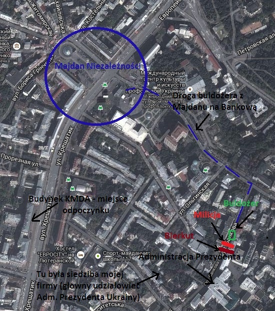 Mapa wydarzeń 1 grudnia 2013 r. Ulica Bankowa - miejsce prowokacji.