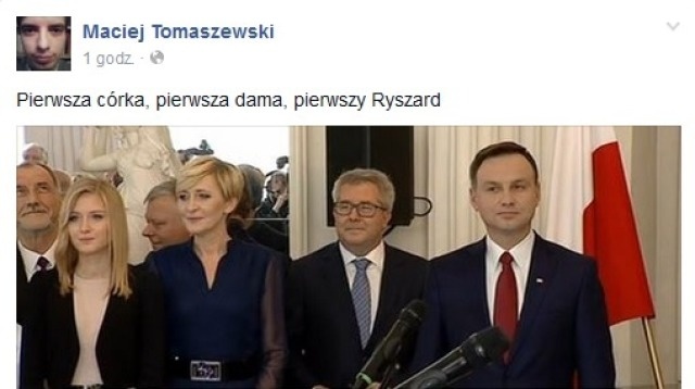Tłumaczenie opisu/Translation of the description: First daughter, First Lady, First Ryszard,  źródło/source: www.tvn24.pl