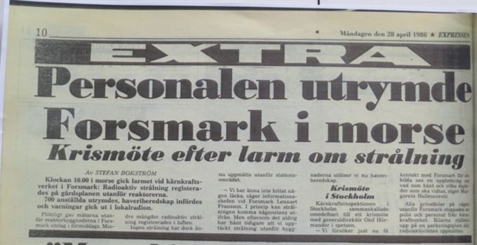 Wiadomość z ostatniej chwili w wydaniu Expressen dla centralnych dzielnic Sztokholmu 28 kwietnia 1986
