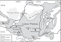 Mapa Wyżyny Lessowej i pustyń wokół rzeki Huang He  - źródło http://geology.gsapubs.org