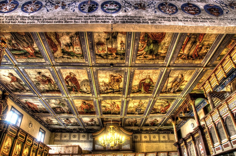 Klępsk - strop nawy. 27 dużych i 6 małych obrazów na tle gwiaździstego nieba. Prorocy i apostołowie..jpg, źródło: Wikimedia Commons