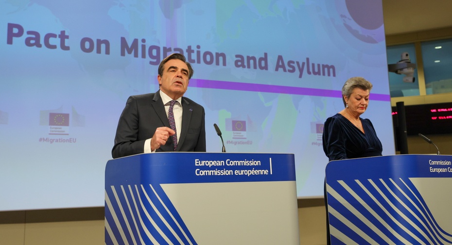 n/z: konferencja Komisji Europejskiej poświęcona polityce migracyjnej. fot. PAP/EPA/OLIVIER HOSLET