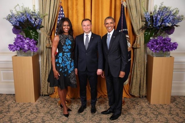 Prezydenci Andrzej Duda i Barack Obama wraz z żoną. Fot. PAP