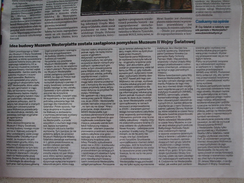 Wypowiedź p. Marszalca, wicedyrektora MIIWŚ (Dziennik Bałtycki, 13 sierpnia 2012).