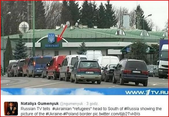 Rzekomi uciekinierzy z Ukrainy do Rosji a na zdjęciu przejście graniczne z Polską.