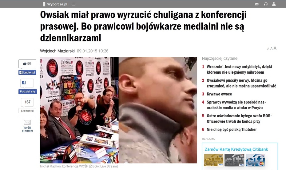 Redaktor Michał Rachoń wg Gazety Wyborczej.