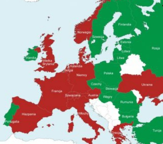 Czerwonym kolorem oznaczono, zdaniem wielu, kraje "komunistyczne" w Europie tj, te ktore posiadają zakaz handlu niedzielnego.