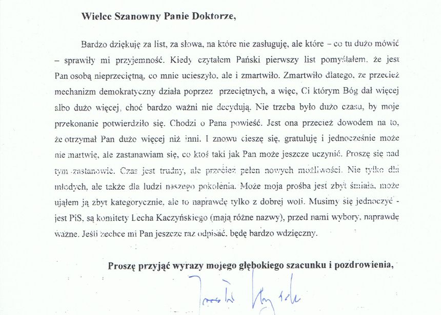 Pan Jarosław Kaczyński też przeczytał "Magię namiętności", o czym wspomniał w przesłanym mi liście.