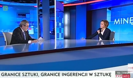 Karolina Lewicka i Piotr Gliński w studiu TVP INFO.