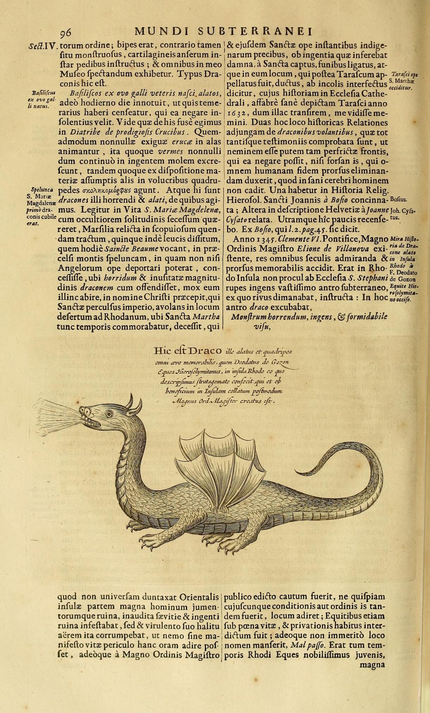 "Hic est draco" tłum. : oto jest smok,
 il.  z dzieła przyrodnika i filologa A. Kirchera “Mundus subterraneus…” z 1678 roku