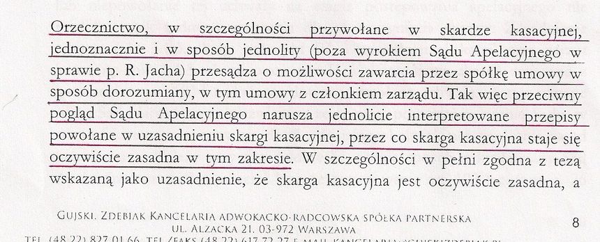 Stanowisko adw. W.Gujskiego i r.pr. D.Zdebiaka z 22.02.2010 r.
