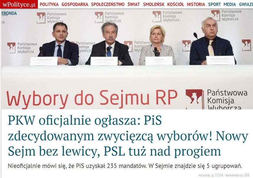 Wyborcy; PKW (25 X, 7.00-21.00, 26 X, 22.35) – Do Sejmu wchodzi 6 partii
