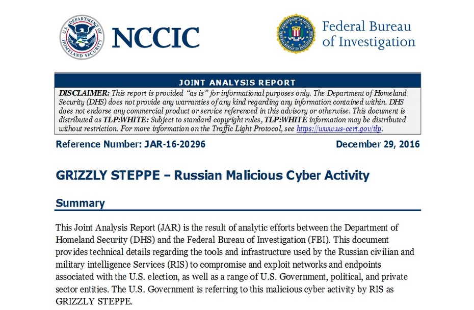 Screenshot z pierwszej strony raportu FBI