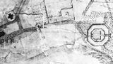 Kórnik, zamek, miasto. Fragm planu 
Ziehlkego (1827). Nie było jeszcze szosy biegnącej w poprzek dziedzińca. Zbiory BK PAN