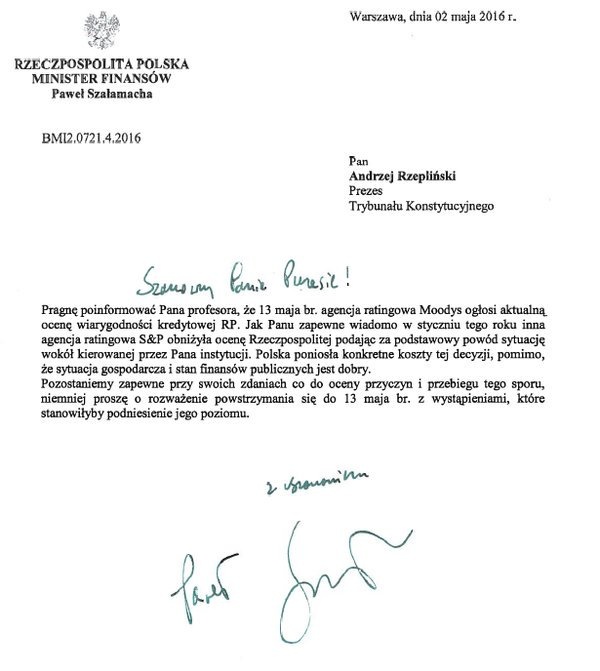 "Osobisty" i "prywatny" list ministra Szałamachy