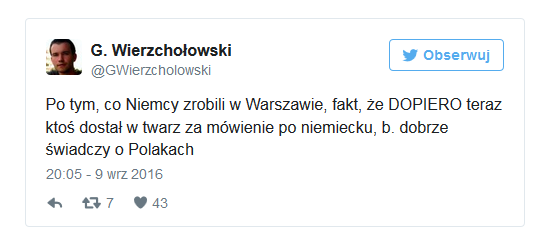 Wpis Wierzchołowskiego na Twitterze