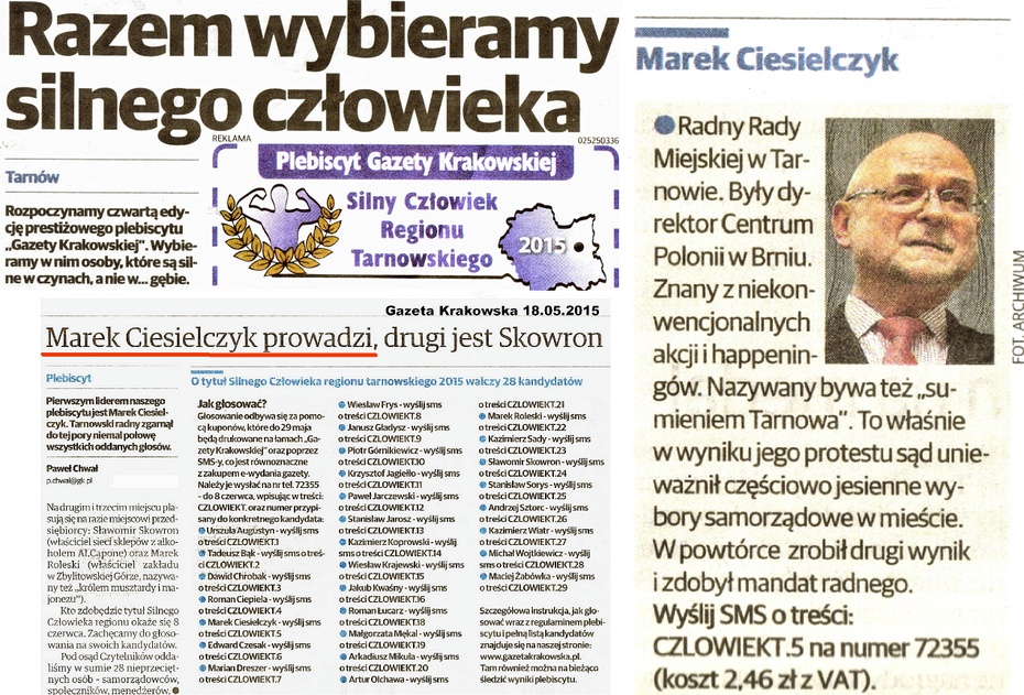 Ciesielczyk prowadzi, Gazeta Krakowska, fot. oburzeni.pl