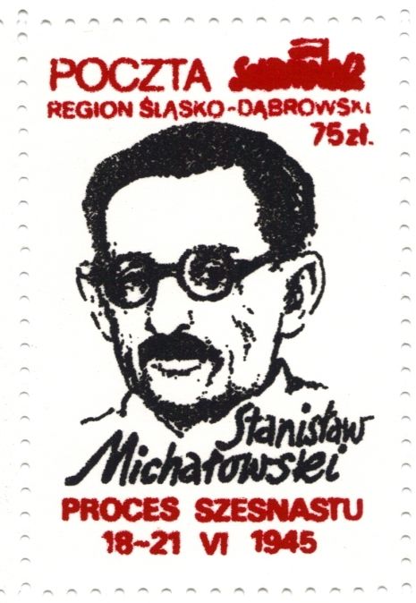 Stanisław Michałowski na jednym ze znaczków z wizerunkami "16" wydanych przez podziemną Solidarność | zbiory autora