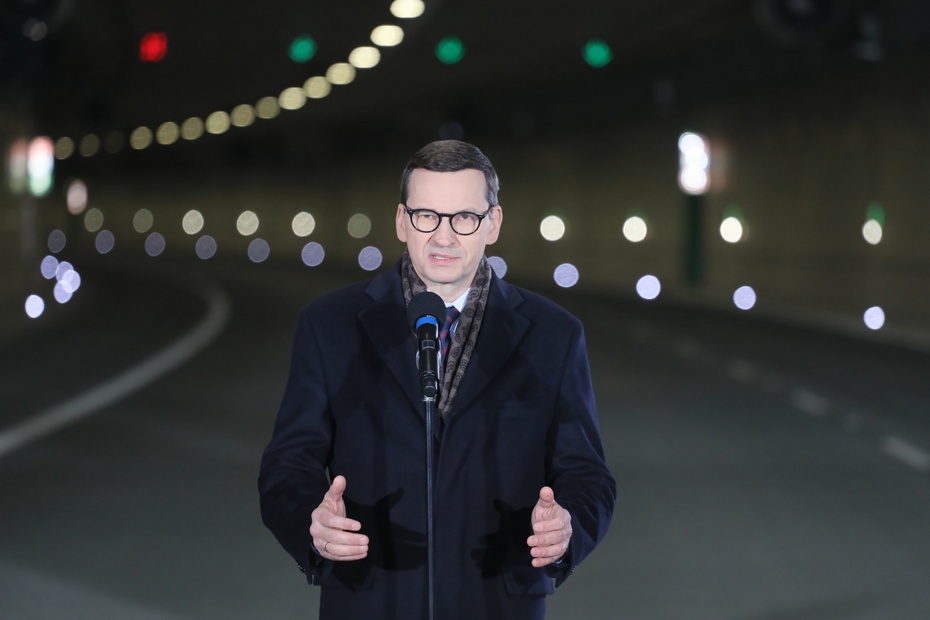 Premier Mateusz Morawiecki podczas otwarcia tunelu POW. Fot. PAP/Paweł Supernak