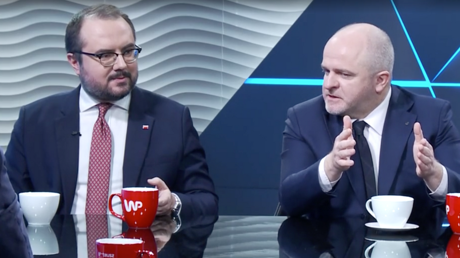 Paweł Kowal (KO) i wiceszef MSZ Paweł Jabłoński podczas rozmowy w programie "Tłit" WP. (fot. screenshot/"Tłit" WP)
