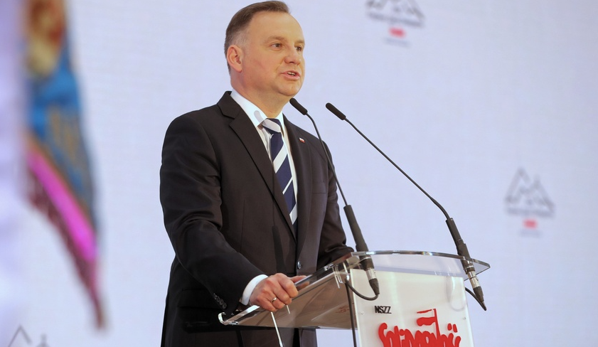 Prezydent Andrzej Duda jest gościem na XXX Krajowym Zjeździe Delegatów NSZZ "Solidarność". Źródło: PAP/Grzegorz Momot