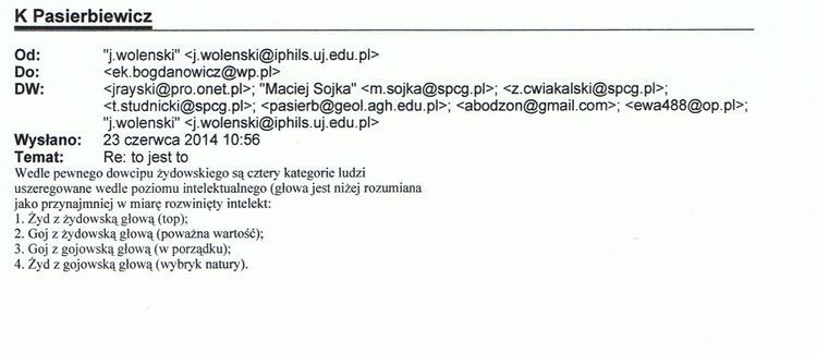 Jeden z wielu listów elektronicznych, jakimi zasypywał mnie i moich znajomych profesor-wiceprezydent Jan Woleński