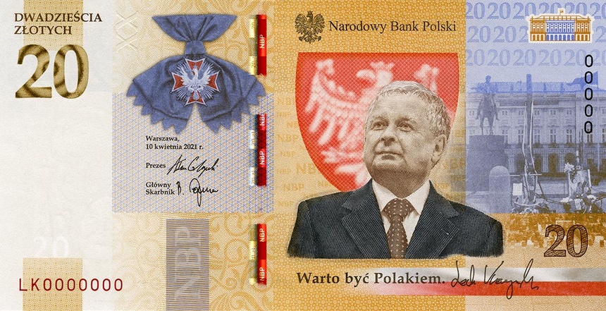 Banknot z Lechem Kaczyńskim najlepszym banknotem kolekcjonerskim roku 2021, fot. NBP