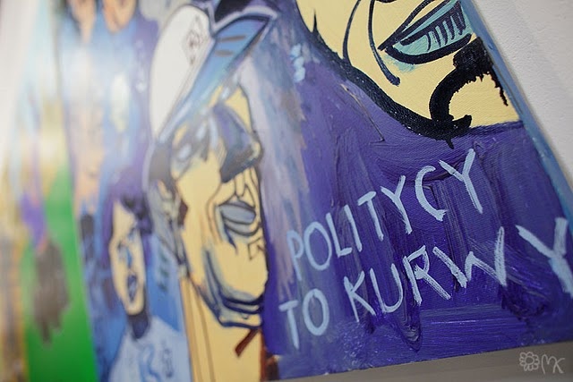 "Politycy to kurwy" obraz Edwarda Dwurnika